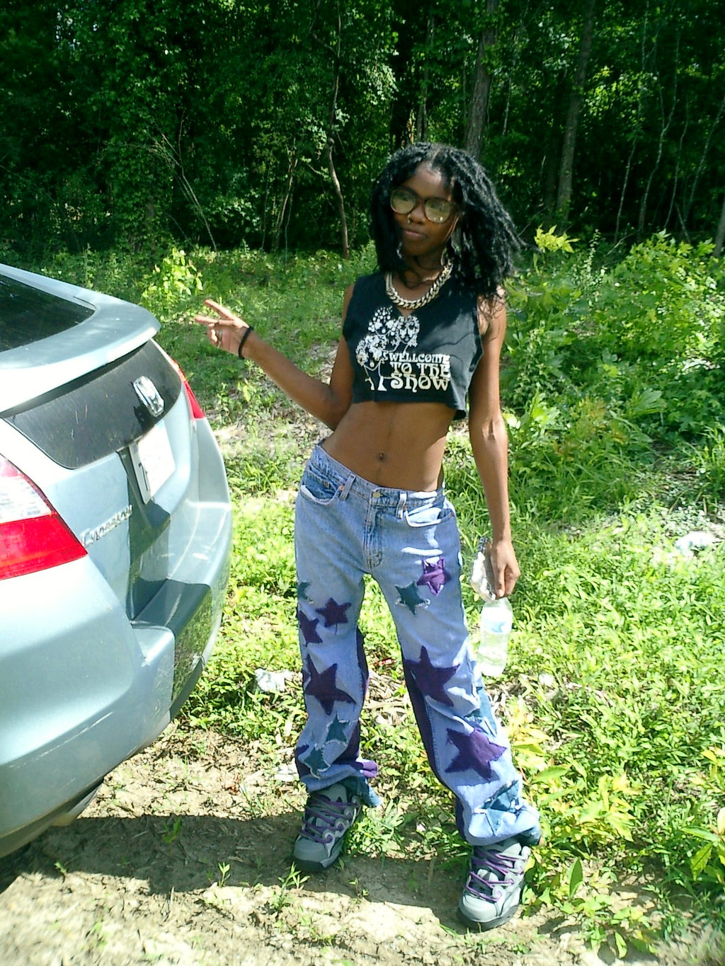 size 32 purple Star Skinny Jeans