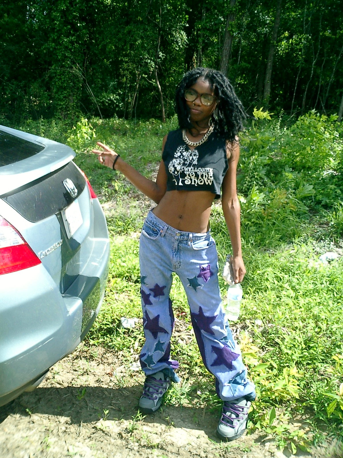 size 32 purple Star Skinny Jeans