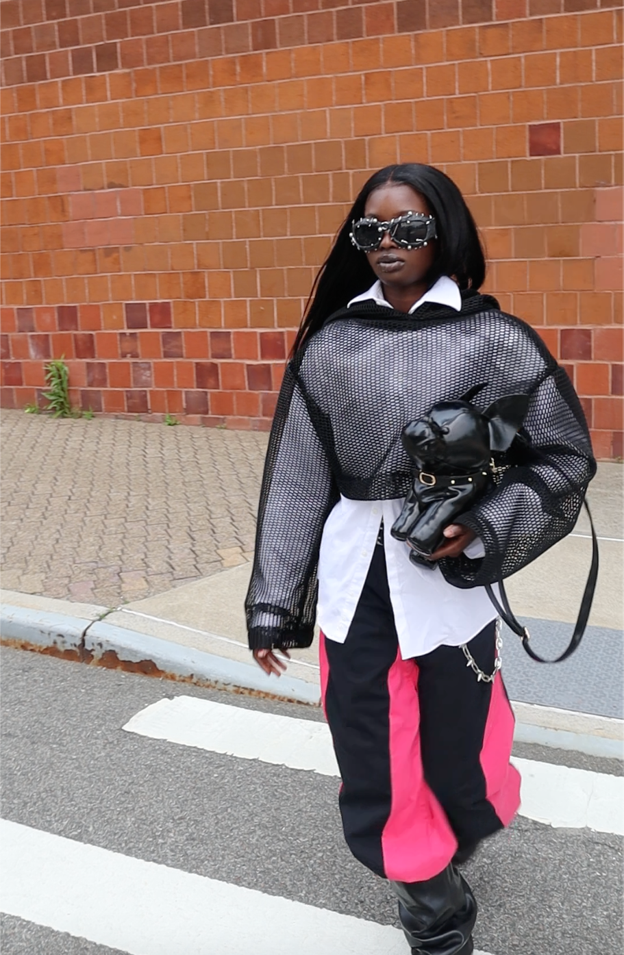 0602 charcoal cropped mesh hoodie